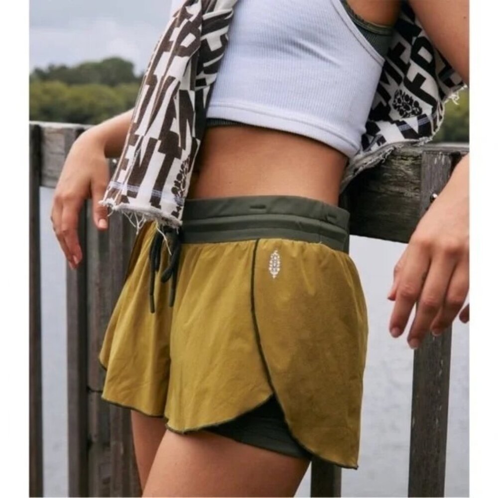 NWT Free People Movement Olive Green Workout Shorts| Athleisure Pilates Princess - Picture 4 of 16